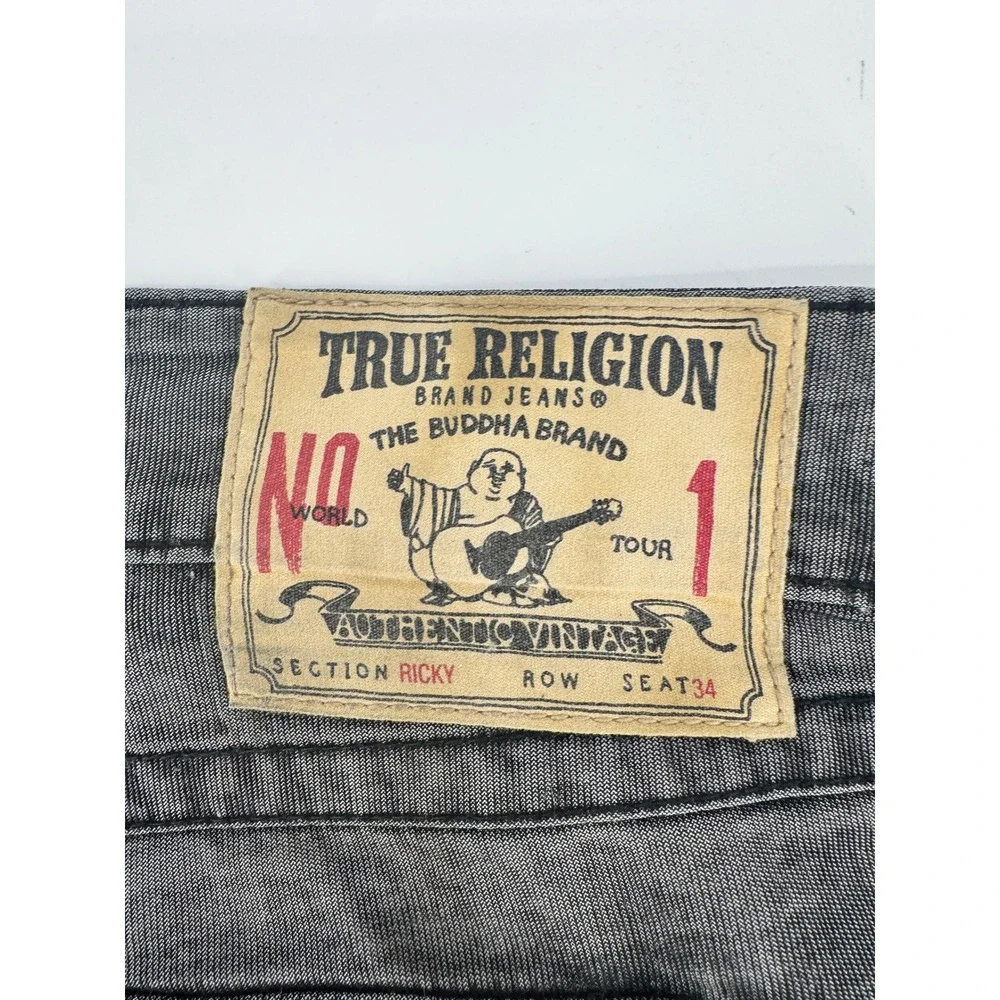 True Religion‎ Jeans Ricky 44x34 Bootcut Black Grey Wash Flap Pocket Baggy